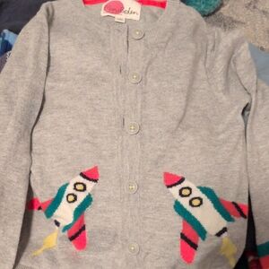 Mini Boden Gray Cardigan with Colorful Rockets